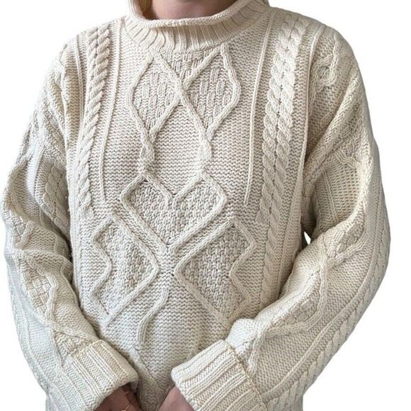 Aran Crafts Womens White 100% Merino Wool Cable Knit Fisherman Irish Sweater XXL - Picture 4 of 8